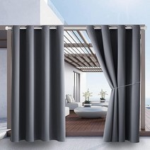 야외 실내 커튼 너비 132.1 x 길이 160cm(52 63인치) 테라스용 - 내후성 창문 패널 프라이버시 보호 그로밋 탑 단열 홈 현관 퍼걸러 잔디 정원 온수 욕조 공간용(패널, Grey_W84 x L108 | 2Pcs