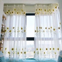 하늘비즈 거실 침실 전원풍의 상큼한 커튼 착지 창호사 해바라기 커튼 자수 화이트커튼 122번 WG Z