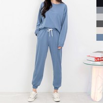 블레오 블레오 여성 봄 가을 무지 맨투맨 조거 팬츠 세트