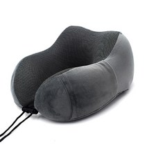 베개 부드럽고 느린 리바운드 공간 여행 베개 솔리드 비행 수면 머리 목 지지 베개, 다크 그레이 세트