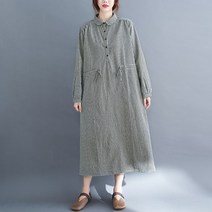 신이SH 더블샵 큰언니 빅사이즈 체크 카라넥 롱원피스 날씬한 허리스트링라인