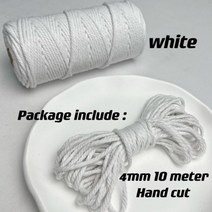 마크라메실 가방뜨개실 우동끈 마크라메DIY 여러 가지 빛깔의 마카롱 코튼 로프 수공예품용 다채로운 실 DIY 재료 방 벽걸이 장식 4mm 10m, 4mm 10meters, White_2