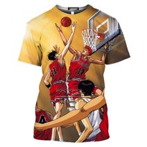 슬램덩크 오버핏 남자 강백호 반팔 티셔츠일본 핫 애니메이션 슬램덩크 농구팀 사쿠라기 3D 프린트 티셔츠