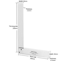 목공 machinist square 90도 직각 엔지니어 세트 정밀 연마 강철 경화 각도 눈금자 넓은 좌석 광장, 250x160mm