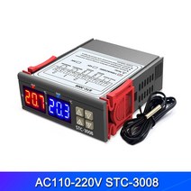 온도 조절기 듀얼 디지털 컨트롤러 두 릴레이 출력 10A 난방 냉각 STC 3008 12V 24V 220V, [03] AC110V-220V, 03 AC110-220V
