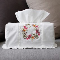 cocooning 북유럽 Flower Frill 스몰 자수 티슈커버 티슈케이스 4type, 원형리스