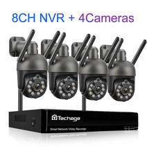 Techage-무선 보안 카메라 키트 8CH 3MP 와이파이 PTZ IP 야외 자동 추적 양방향 오디오 풀 컬러, 03 8CH NVR 4 Cameras_02 1T