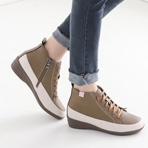 천연소가죽 투톤배색 웨지 통굽 여성 워커부츠 여자하이탑 운동화 3.5cm