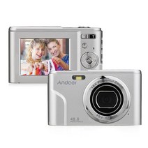 브이로그카메라 풀프레임 미러리스 디지털 카메라 Andoer 48mp 1080p 2.4인치 ips 화면 16x 줌 자동 초점 셀프 타이머 얼굴 감지 사진용 흔들림 방지, 은, 32g 카드로, 실버