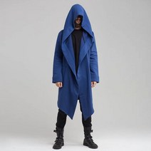 목도리증정 남자 연예인 코트 아우터 특이한 봄 개파카 보세 후드 점퍼 망토 재킷 코디 판초 유니크 블루