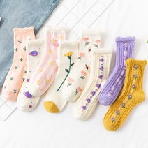 어썸메이드 여성 장목 포인트 우주 스타 플라워 기본 양말 8켤레 세트