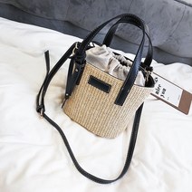 드로우스트링 밀짚 비치 가방 여성용 여름 짠 버킷 크로스 바디 숄더 백 보헤미안 여성 수제 등나무 토트