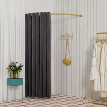 간이 탈의실 피팅룸 코너형 곡선 ㄷ자 이동식 스탠드형 커튼 봉 골드 라운드레일 매장, I.90 골드바+더치 다운 그레이