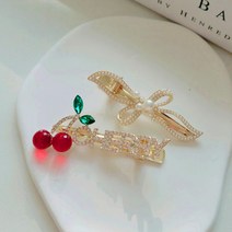 [리본크림] 체리큐빅 헤이진주 포인트집게 머리핀 3color