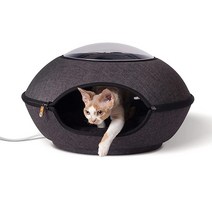 K&H Pet Products Thermo Lookout Pod 대형 고양이용 실내 온열 고양이 침대 동굴 소형 또는 및 새끼 고양이를 위한 보온 매트 은신처 - 클래식 레드, Classy Gray