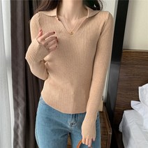 BANHANY [당일발송]라미에 골지 슬림 기본 브이넥 소매 밑단 라운드 오픈카라 긴팔 니트 5color 220727447