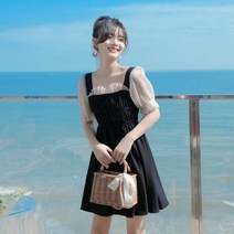 보헤미안 원피스 키 작은 사람 햅번 무드 소흑 2022 년 여름 프렌치 클래식 허리보정 패치워크 인싸템 4998491091