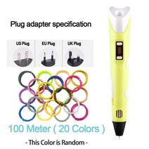 HooMore 3D 펜 DIY 인쇄 1.75mm PLA 필 라 멘 트 크리 에이 티브 장난감 생일 선물 아이 디자인 드로잉에, 08 YELLOW-PLA 100M_04 AU PLUG