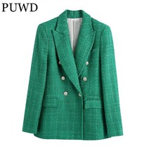 여성 트위드 자켓 숏 tweed jacket 빈티지 여성 그린 더블 브레스트 블레이저 2021 가 패션 여성 스트리트웨어 재킷 세련된