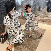 모녀 원피스 시밀러 엄마딸 맘 커플 룩 INS95 면 퍼프 슬리브 공주 드레스 엄마 딸 여름 꽃 소녀 가족 맞춤 복장