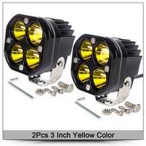 3 인치 LED 작업 표시 줄 12V 24V 자동차 노란색 안개 램프 4X4 오프로드 오토바이 트랙터 운전 조명 흰색 사각형 스포트 라이트, 중국, 3 인치 노란색 x2