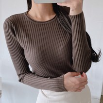 제이에프앤씨 여성용 스판 베이직 골지 라운드 니트 티셔츠