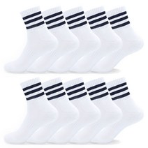 메가양말 로베르토 삼선 스포츠양말 중목 이중바닥 쿠션 10P, 화이트, 남성