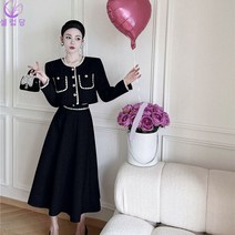 셀럽당 여성용 노카라 긴팔 크롭자켓+A라인 롱스커트 투피스 패션 세미정장세트 F01514