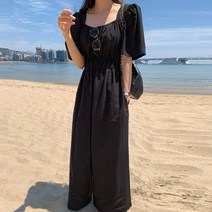 플리츠 멜빵 베이직 롱 여성 캐주얼 휴양지 점프슈트 점프수트 마실룩 빅사이즈 만삭