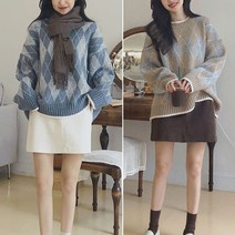 가을 편안한니트 여성 편안한라운드 스타일리쉬 여성데일리 데일리룩 아가일무늬 겨울 루즈핏니트 데일리복 니트티 니트 티셔츠 데일리맨투맨 스웨터 여성데일리복 데일패션 니트라운드