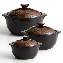 [리한] 라인팟 무균열 뚝배기 3종 세트 12+16+18cm, 브라운