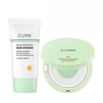 김정문알로에 큐어 아쿠아 마일드 선크림+선쿠션 2종세트 SPF50+PA++++ 정품보증 155562