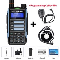 무전기 워키토키 uv16plus 10w 5800mah vhf uhf dual band 양방향 cb ham radio 휴대용 ​​트랜시버 아마추어 라디오 송신기, 케이블 마이크 추가, USB 플러그