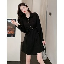 사선 셔링 미니 원피스 고급 수입 쉬폰 유럽 명품 스타일 브라운 블랙 싱글 셔츠 드레스 20 30 40 대 데이트룩 하객룩 데일리