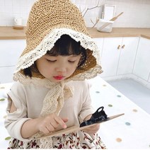 지혜로운아이 유아라피아햇 레이스 유아 아기밀짚모자 아기 유아썬햇 키즈여름모자