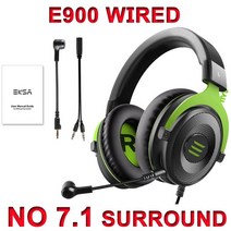EKSA E900/E900 프로 게이머 헤드셋 마이크 포함 7.1 서라운드 게임용 LED 유선 헤드폰 PC/PS4/Xbox One/Phones 용 Christmas Gifts, [01] E900 Green No Box