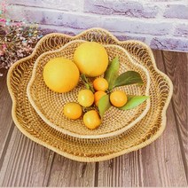 ll0II빈티지 엔틱 라탄바구니 감성 원형 라탄트레이 빵 라틴바구니 과일보관함［l0I］, 원형 트레이 중