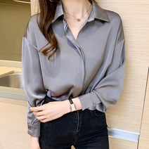 심플한 여성 쉬폰 긴팔 카라넥 블라우스
