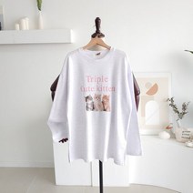 [메이룸] 키튼box 고양이 캐릭터 프린트 옆트임 박스티셔츠