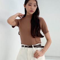 골지 스판 하프넥 반팔티셔츠