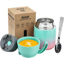 써모스 도시락 보온 식품 용기 17온스 스푼 세트 Food Jar Set, A-1 팩 - 그린 핑크