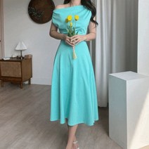 엘린무드 에리카 드레이프 셔링 오프숄더 언발 스판 A라인 플레어 봄 여름 화사한 하객 소개팅 원피스 3COLOR