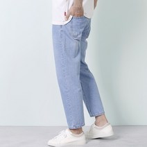 진스베이직 남자 9부 테이퍼드 루즈 핏 밴딩 청바지 연청 진청