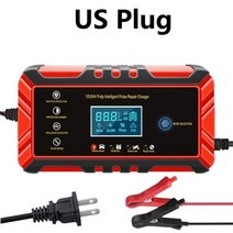 가정용전기차충전기 자동차 점프스타트 12V 24V 8A 완전 자동 배터리 충전기 펄스 수리 스마트 젤 납 산성 LCD 디스플레이, US Plug red, US Plug red
