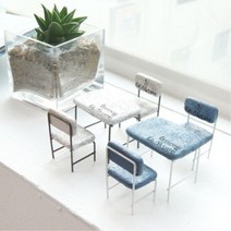 카페 테이블 의자 세트 미니어처 장식 인테리어 소품 작은세상 취미 소인국 수집, 블루