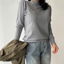 네모엔룩 여성용 하프넥베이직 비스코스 반목 기본핏 여성용 레이어드 이너 10색상 하프넥 니트 NL