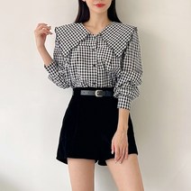 퍼니걸스 9592 루즈핏 배색 빅카라 블라우스 여성의류