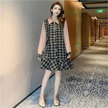 [오노마] ONM 여성 데일리 카라 프릴 체크원피스 패션의류