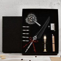 깃털 만년필 세트 호텔델루나 해리포터 캘리그라피 잉크 깃털 펜 실링왁스 딥펜, 올리브