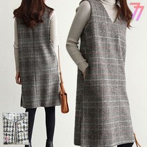 [빠른발송] 77우먼스 여성 루난조끼원피스 체크 모직 베스트 V넥 정장 코디 데일리룩 코디 이월 이월상품 루난 조끼 원피스 [리현커머스]